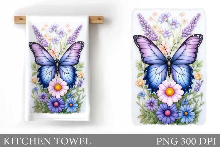 Butterfly Kitchen Towel. Flowers Kitchen Towel Sublimation