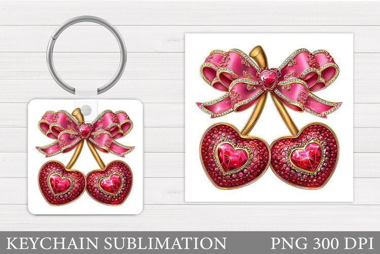 Heart Cherry Keychain Design. Valentine Keychain Sublimation example image 1