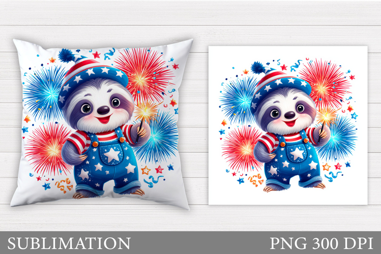 Patriotic Sloth Pillow Design. Patriotic Pillow Sublimation