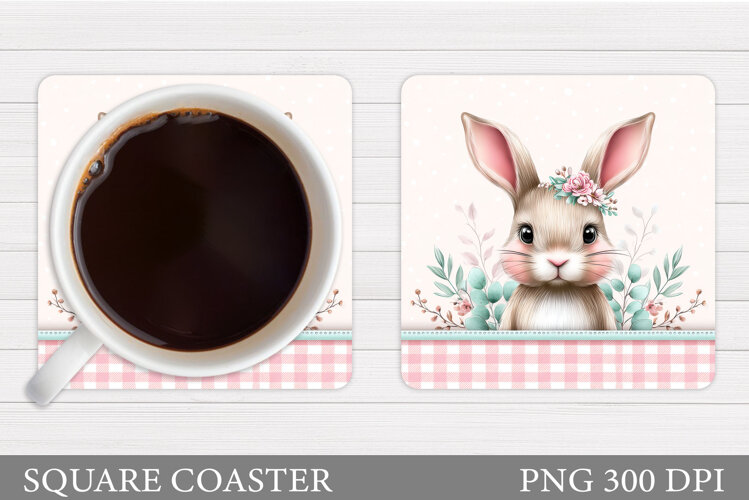 Cute Bunny Coaster Design. Bunny Flowers Coaster Sublimation example image 1