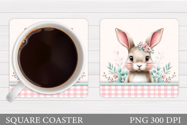 Cute Bunny Coaster Design. Bunny Flowers Coaster Sublimation