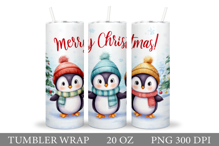 Cute Penguin Tumbler Design. Christmas Tumbler Sublimation