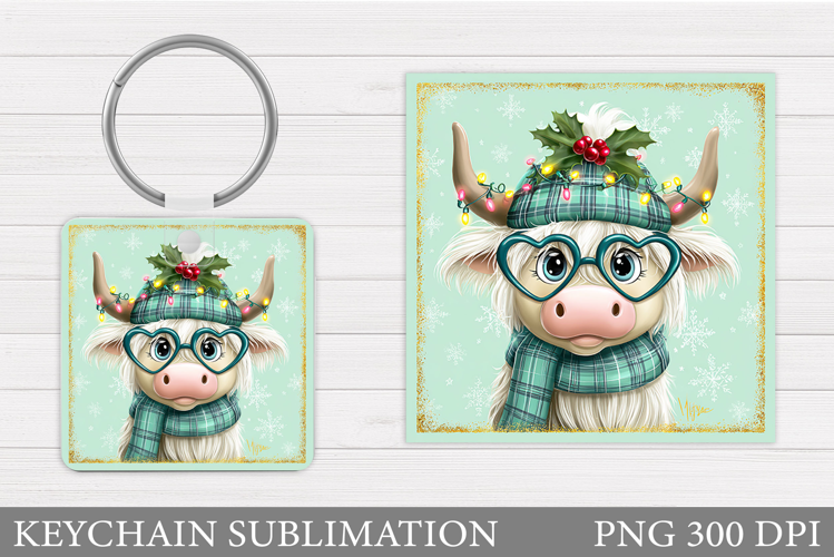 Christmas Cow Keychain. Christmas Keychain Design