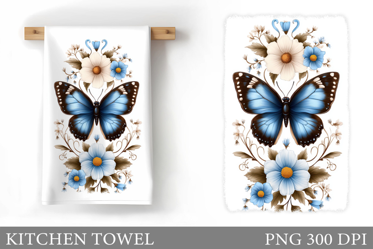 Butterfly Kitchen Towel. Flowers Kitchen Towel Sublimation