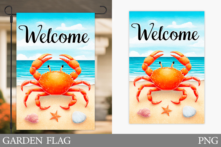 Crab Garden Flag Design. Sea Garden Flag Sublimation