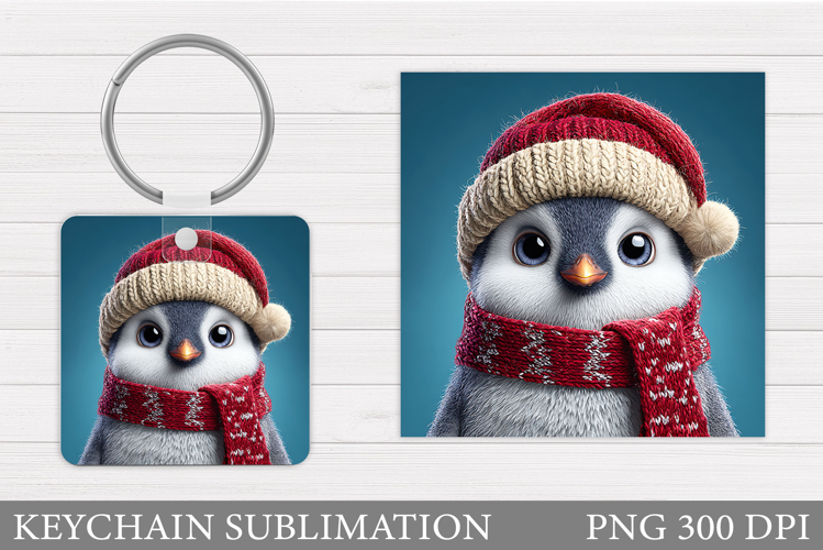 Cute Penguin Keychain Sublimation. Christmas Keychain Design
