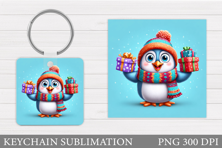 Cute Penguin Keychain Design. Christmas Keychain Sublimation