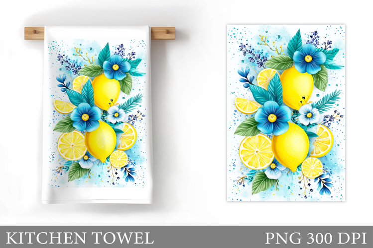Lemons Kitchen Towel. Flowers Kitchen Towel Design