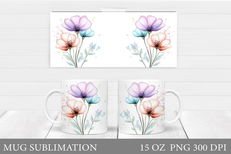 Floral Mug Sublimation. Flowers Mug Wrap Design