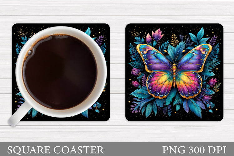 Butterfly Coaster Sublimation. Butterfly Flowers Coaster