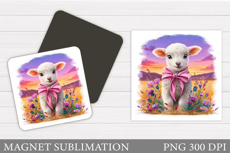 Cute Lamb Magnet Sublimation. Lamb Flowers Magnet Design