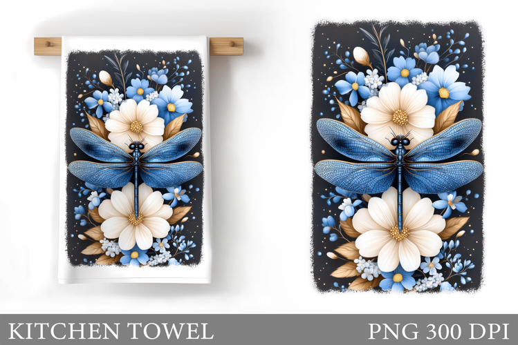 Dragonfly Kitchen Towel. Flowers Kitchen Towel Design