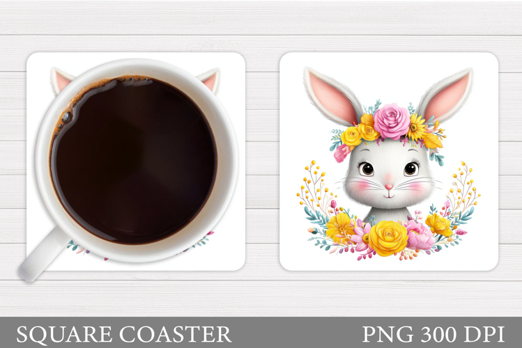 Bunny Coaster Sublimation. Bunny Flowers Coaster Design