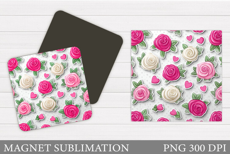 Roses Magnet Sublimation. Flowers Magnet Design example image 1