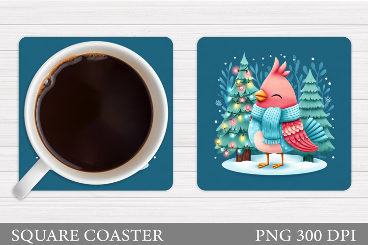 Cardinal Coaster Sublimation. Christmas Coaster Design