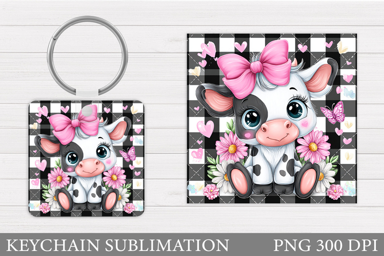 Cow Keychain Design. Cow Flowers Keychain Sublimation