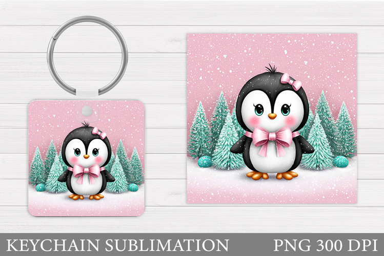 Cute Penguin Keychain Design. Christmas Keychain Sublimation