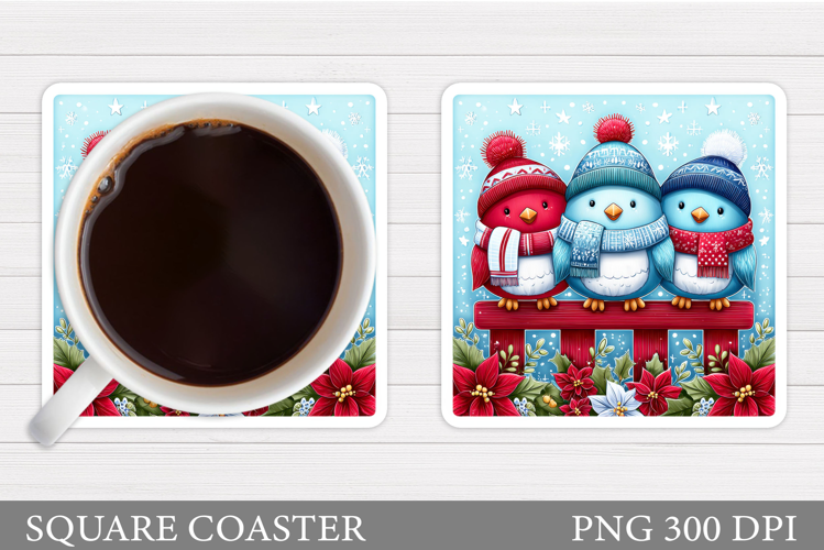 Christmas Bird Coaster Sublimation. Christmas Coaster Design