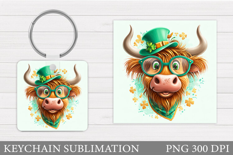 St Patrick Cow Keychain. St Patrick Keychain Sublimation example image 1