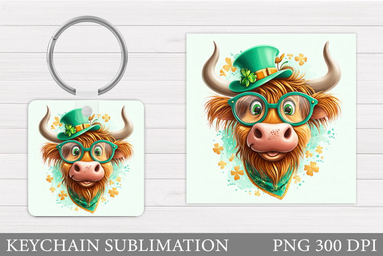 St Patrick Cow Keychain. St Patrick Keychain Sublimation
