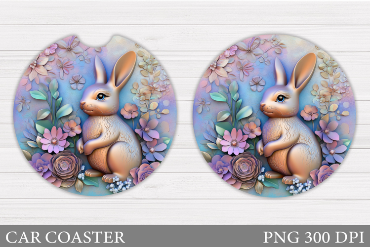 Bunny Car Coaster Sublimation. Bunny Flowers Car Coaster