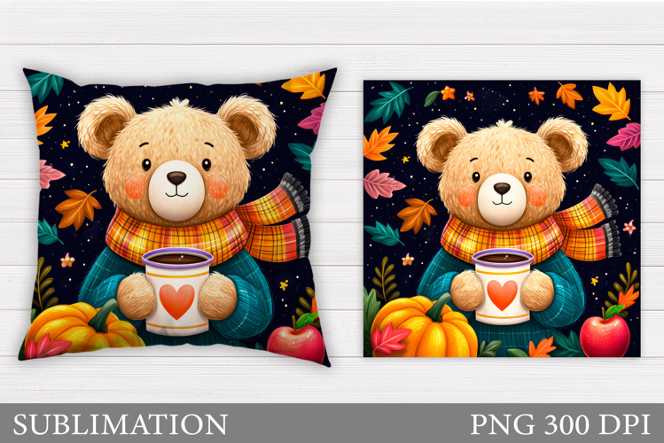 Fall Bear Pillow Design. Fall Pillow Sublimation