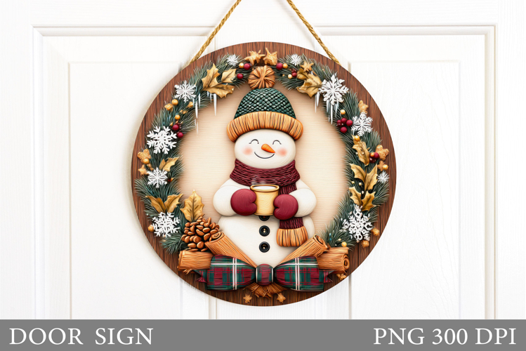 Cute Snowman Door Sign Design. Christmas Sublimation