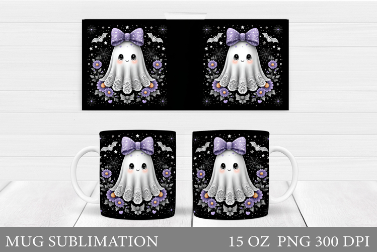 Cute Ghost Mug Design. Cute Halloween Mug Sublimation