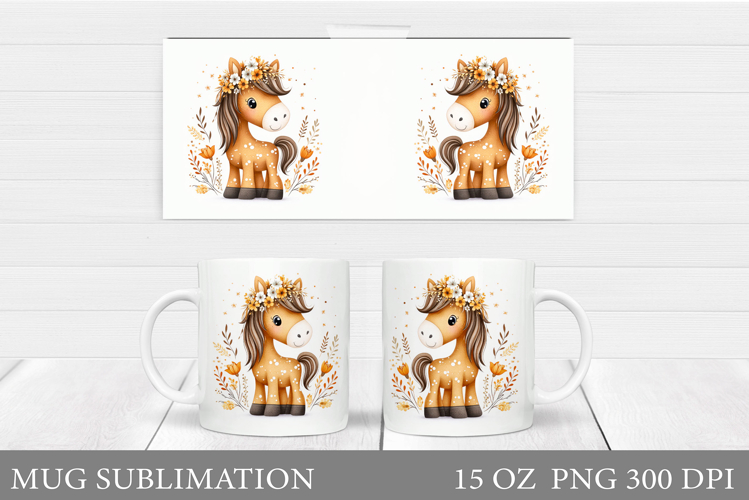 Horse Mug Wrap Sublimation. Horse Flowers Mug Wrap Design