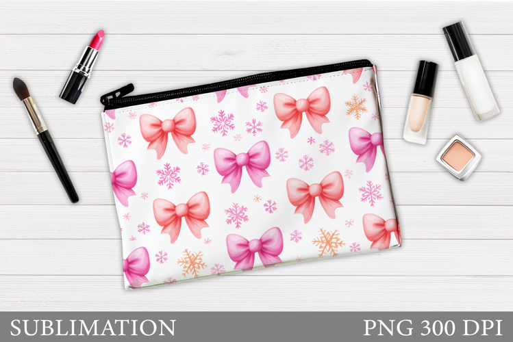 Snowflakes Makeup Bag. Christmas Bow Makeup Bag Sublimation