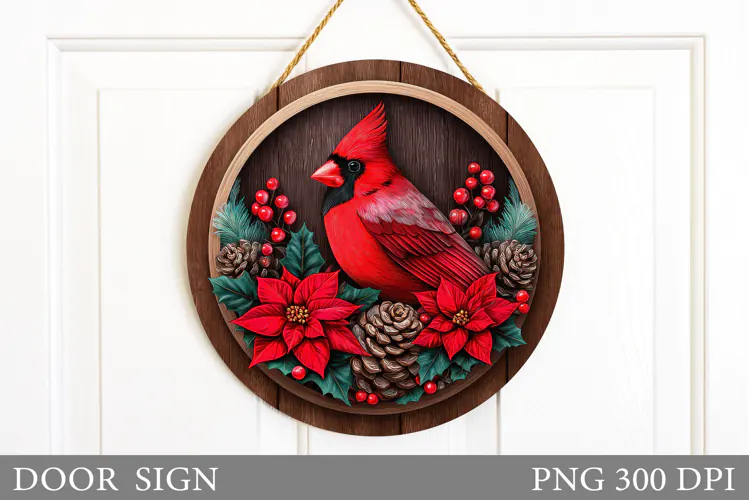 Cardinal Door Sign Design. Christmas Door Sign Sublimation