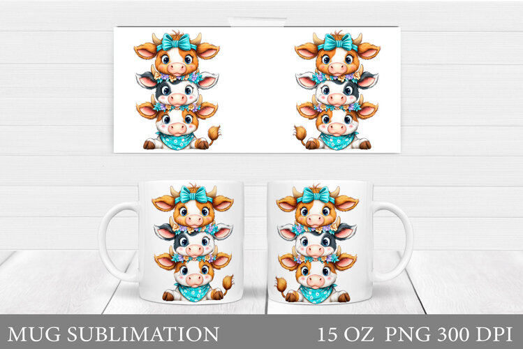 Cute Cows Mug Sublimation. Funny Cows Mug Wrap Design example image 1