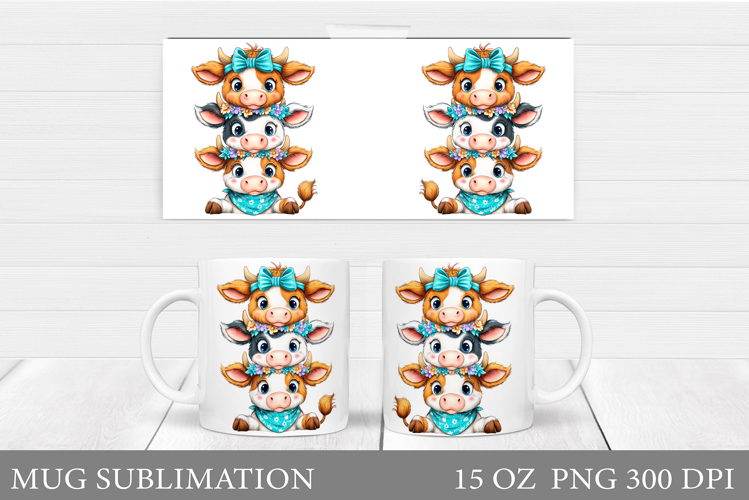 Cute Cows Mug Sublimation. Funny Cows Mug Wrap Design