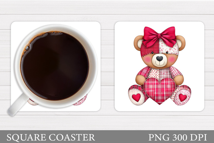 Patchwork Bear Coaster. Valentines Bear Coaster Design