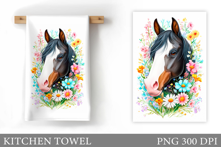 Horse Kitchen Towel Design. Cute Horse Flowers Sublimation