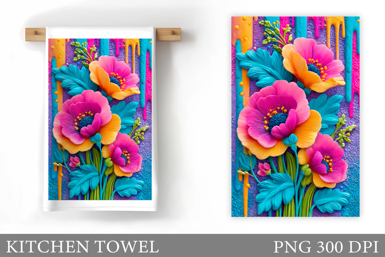 Floral Kitchen Towel Design. Flowers Kitchen Towel