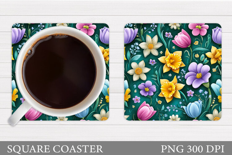Flowers Coaster Sublimation. Floral Coaster Design example image 1