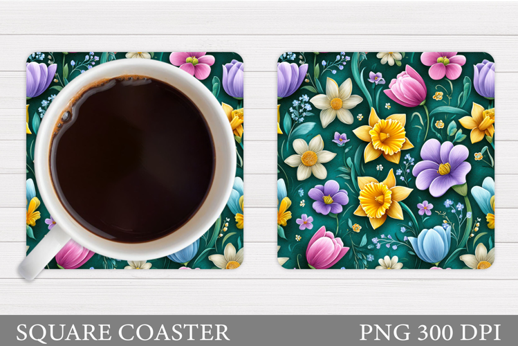 Flowers Coaster Sublimation. Floral Coaster Design