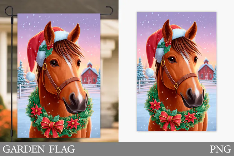 Christmas Horse Garden Flag. Christmas Garden Flag Design