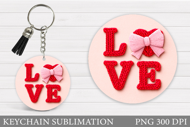Love Keychain Sublimation. Valentine Round Keychain Design