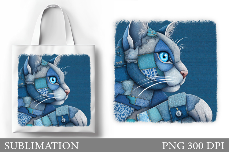 Denim Cat Sublimation. Cute Cat Tote Bag Design