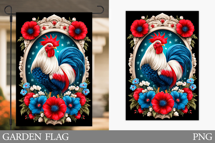 Rooster Garden Flag Design. Patriotic Day Garden Flag