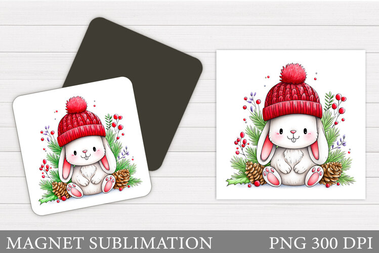 Christmas Bunny Magnet. Christmas Magnet Sublimation example image 1