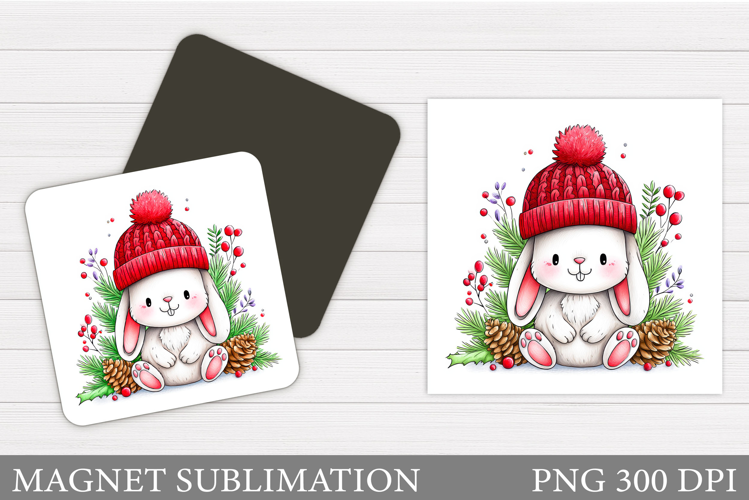 Christmas Bunny Magnet. Christmas Magnet Sublimation