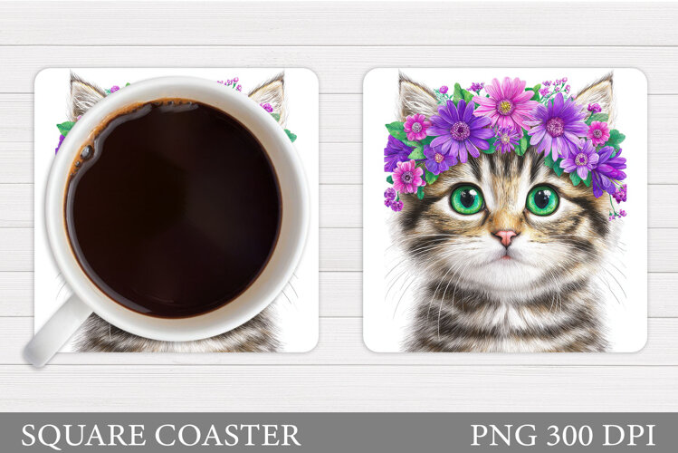 Cute Cat Coaster Design. Cute Cat Sublimation example image 1