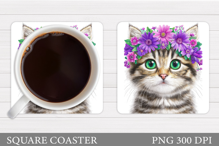 Cute Cat Coaster Design. Cute Cat Sublimation