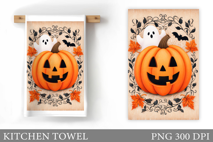 Halloween Pumpkin Towel Design. Ghost Kitchen Towel