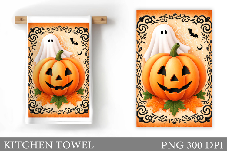 Halloween Pumpkin Towel Design. Ghost Kitchen Towel