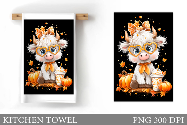 Fall Cow Kitchen Towel. Fall Kitchen Towel Sublimation