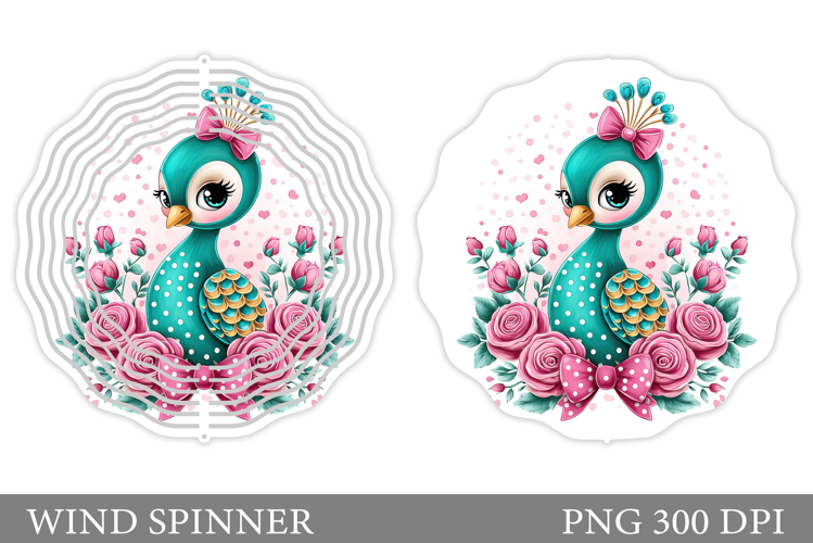 Cute Peacock Wind Spinner Design. Cute Peacock Sublimation